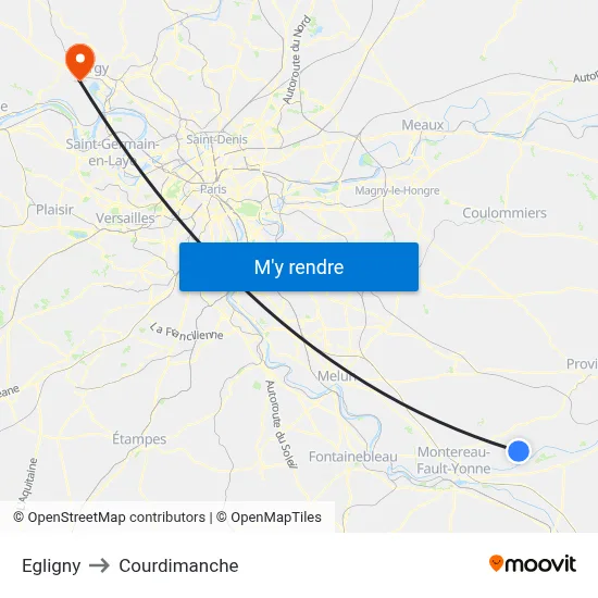 Egligny to Courdimanche map