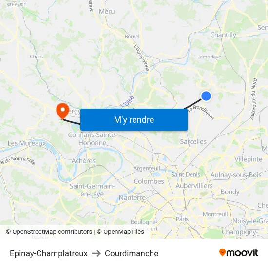 Epinay-Champlatreux to Courdimanche map