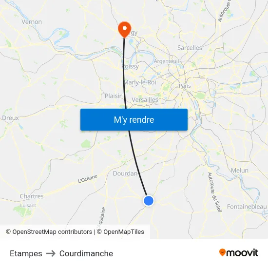 Etampes to Courdimanche map
