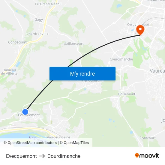 Evecquemont to Courdimanche map