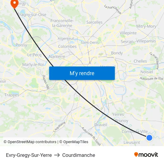 Evry-Gregy-Sur-Yerre to Courdimanche map