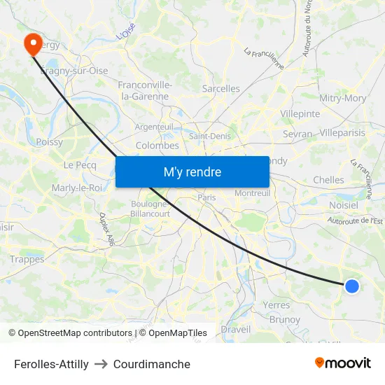 Ferolles-Attilly to Courdimanche map