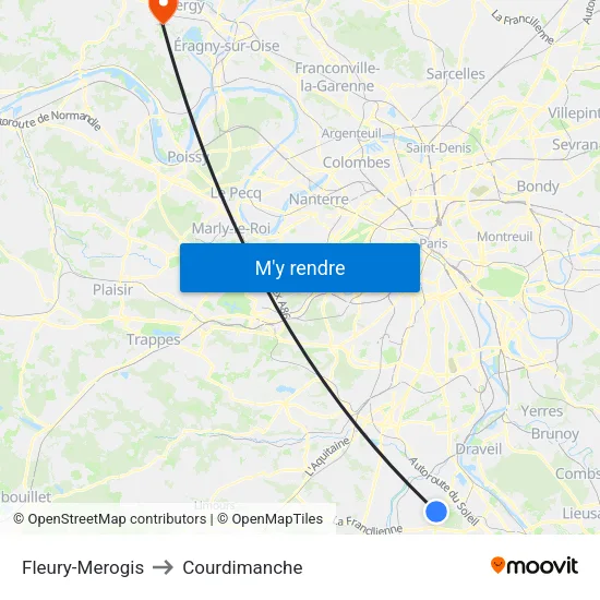 Fleury-Merogis to Courdimanche map