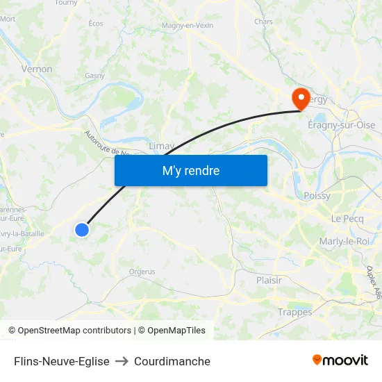 Flins-Neuve-Eglise to Courdimanche map