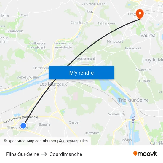 Flins-Sur-Seine to Courdimanche map