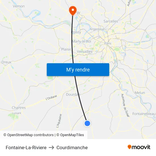 Fontaine-La-Riviere to Courdimanche map