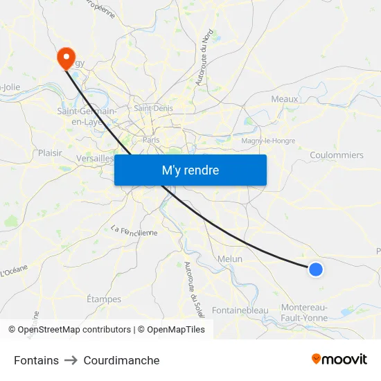 Fontains to Courdimanche map