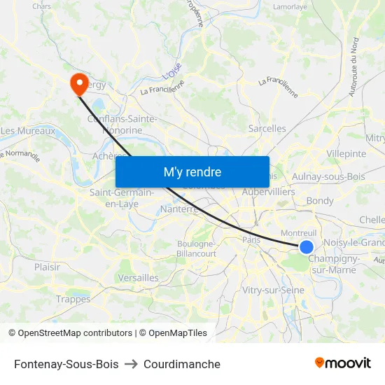 Fontenay-Sous-Bois to Courdimanche map