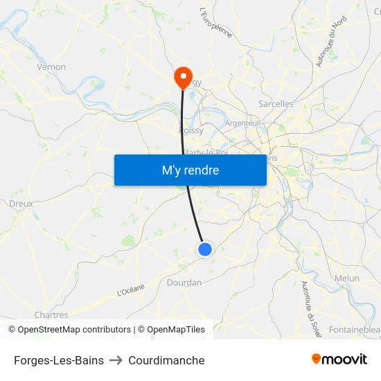 Forges-Les-Bains to Courdimanche map