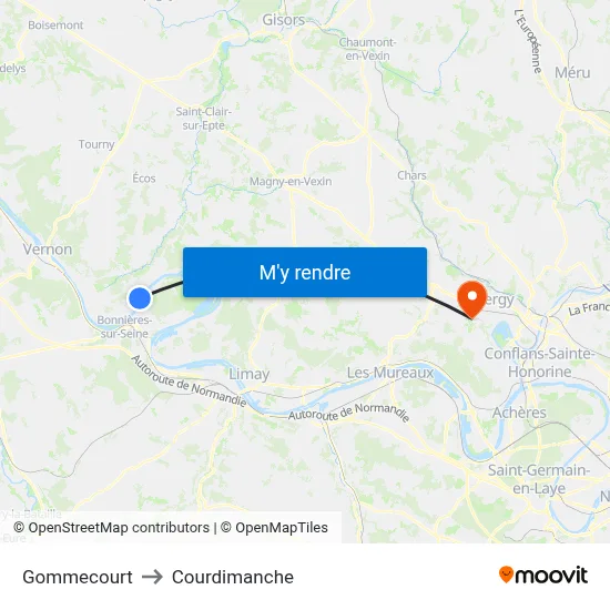 Gommecourt to Courdimanche map