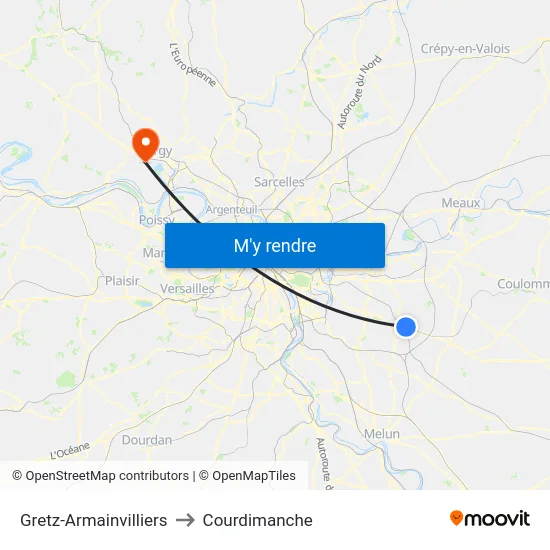 Gretz-Armainvilliers to Courdimanche map