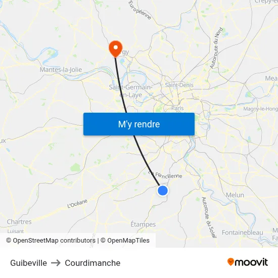 Guibeville to Courdimanche map