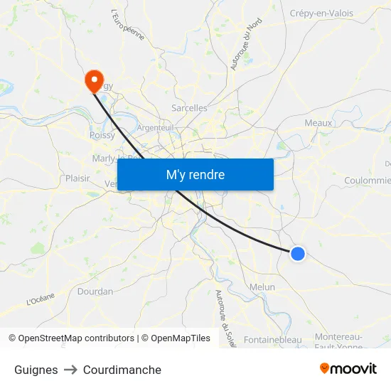 Guignes to Courdimanche map