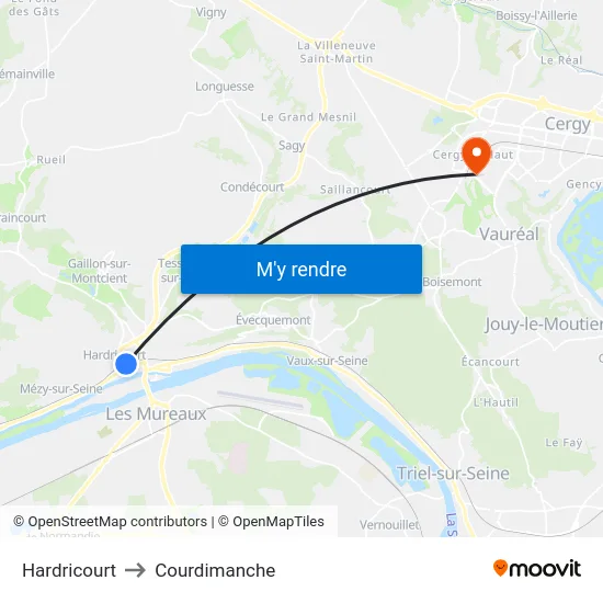 Hardricourt to Courdimanche map
