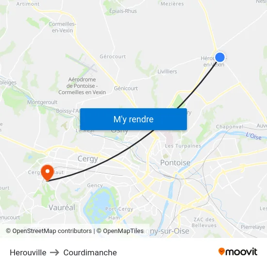 Herouville to Courdimanche map