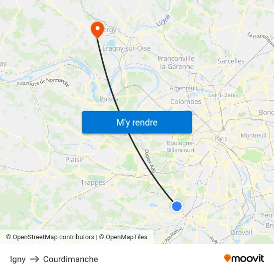 Igny to Courdimanche map