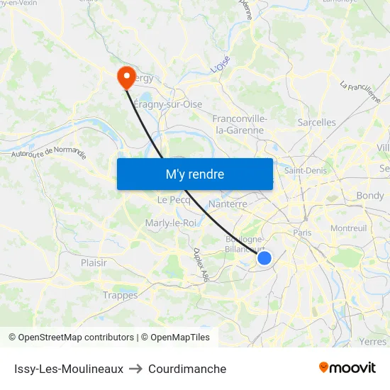 Issy-Les-Moulineaux to Courdimanche map