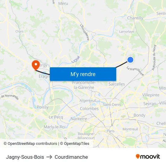 Jagny-Sous-Bois to Courdimanche map