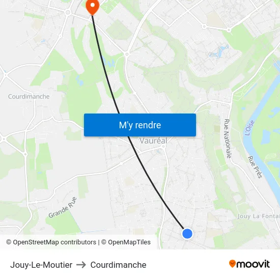 Jouy-Le-Moutier to Courdimanche map