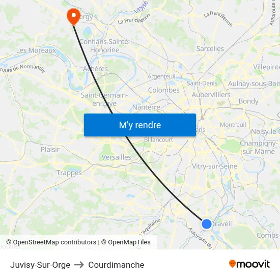 Juvisy-Sur-Orge to Courdimanche map