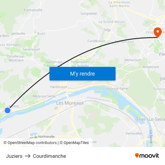 Juziers to Courdimanche map