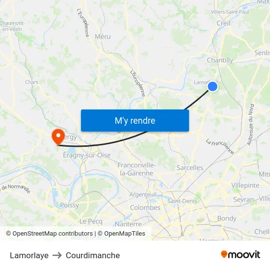 Lamorlaye to Courdimanche map