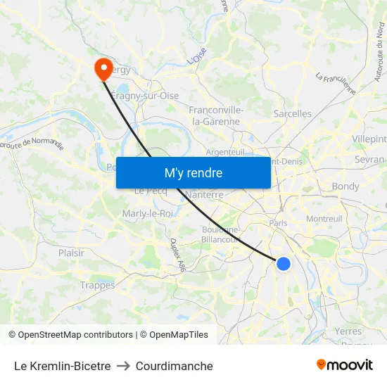 Le Kremlin-Bicetre to Courdimanche map