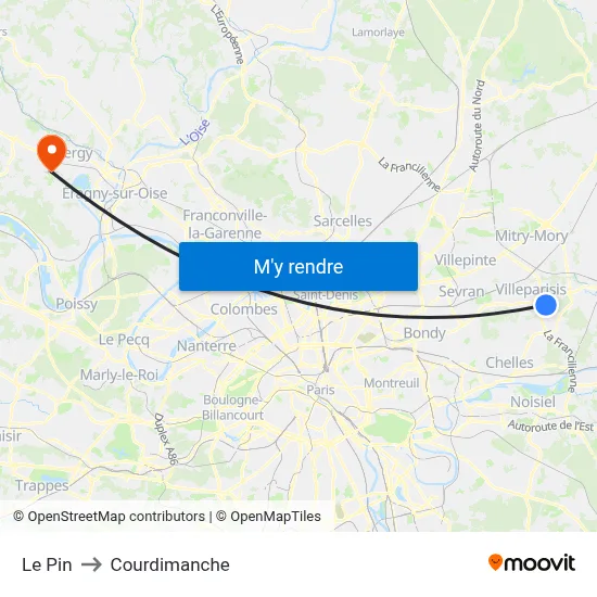 Le Pin to Courdimanche map