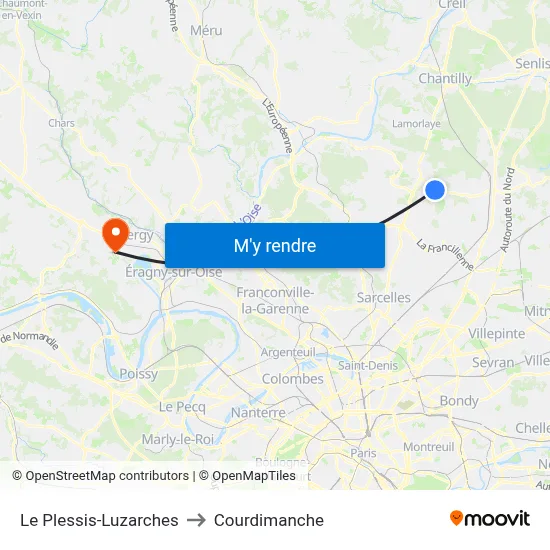 Le Plessis-Luzarches to Courdimanche map
