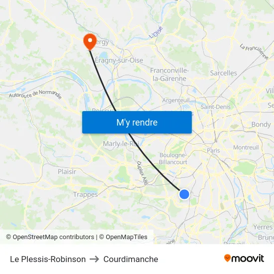 Le Plessis-Robinson to Courdimanche map
