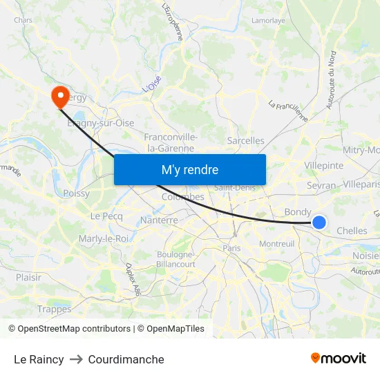 Le Raincy to Courdimanche map