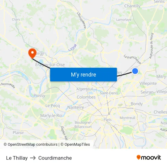 Le Thillay to Courdimanche map