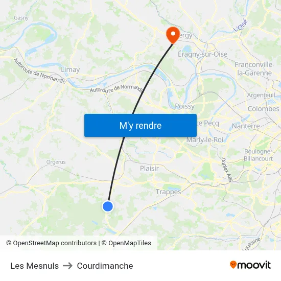 Les Mesnuls to Courdimanche map