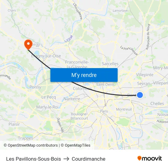 Les Pavillons-Sous-Bois to Courdimanche map