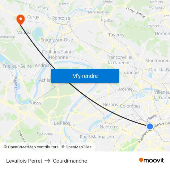 Levallois-Perret to Courdimanche map
