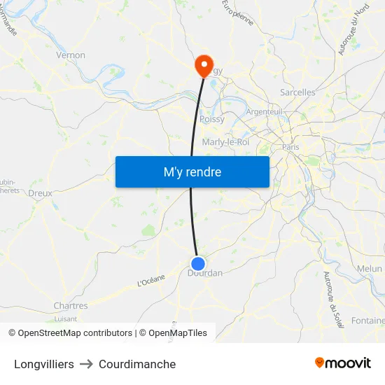 Longvilliers to Courdimanche map