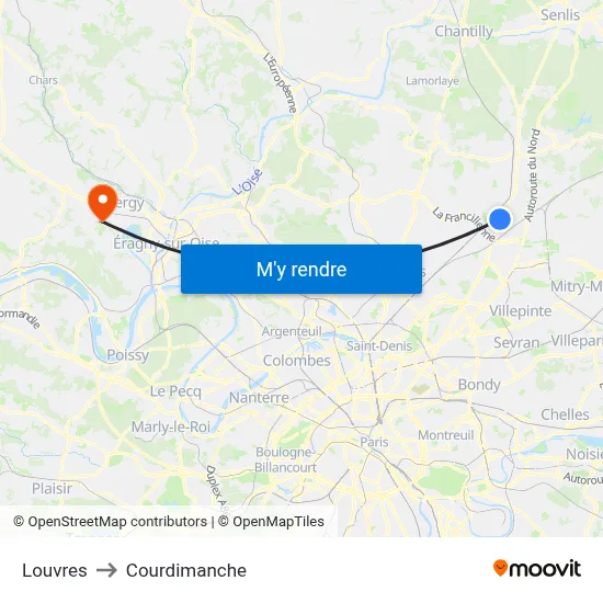 Louvres to Courdimanche map