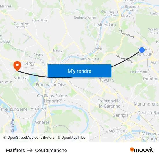 Maffliers to Courdimanche map