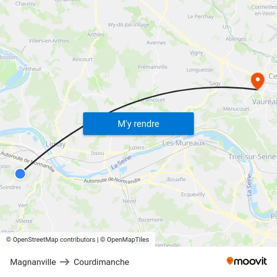 Magnanville to Courdimanche map