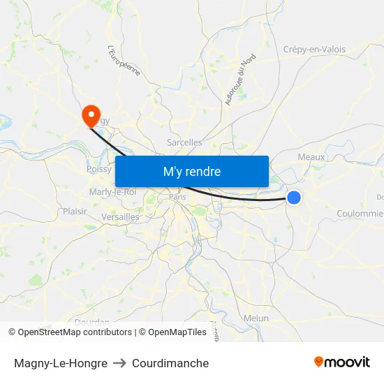 Magny-Le-Hongre to Courdimanche map