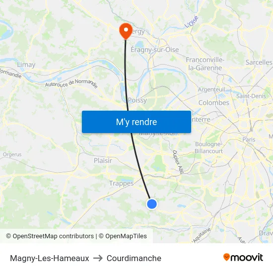 Magny-Les-Hameaux to Courdimanche map