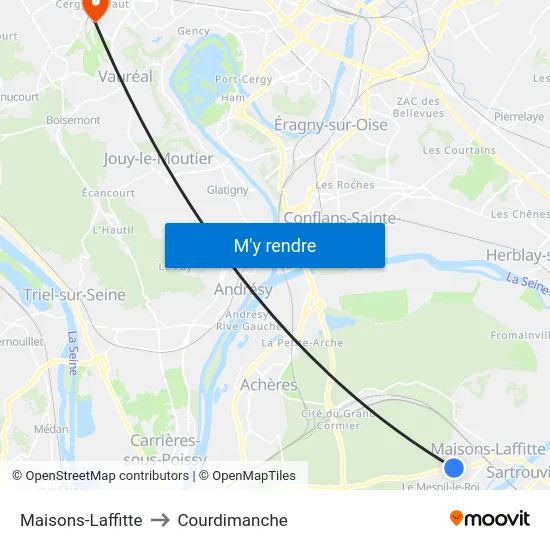 Maisons-Laffitte to Courdimanche map