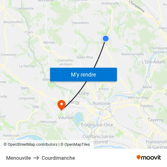 Menouville to Courdimanche map