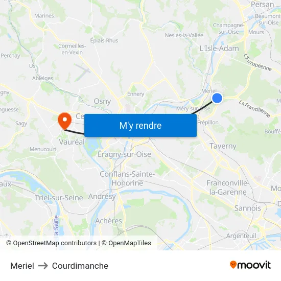 Meriel to Courdimanche map