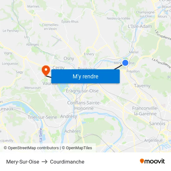 Mery-Sur-Oise to Courdimanche map