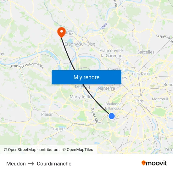 Meudon to Courdimanche map