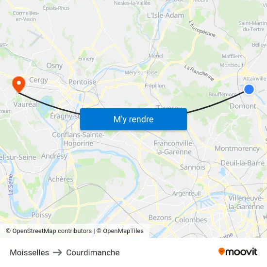 Moisselles to Courdimanche map