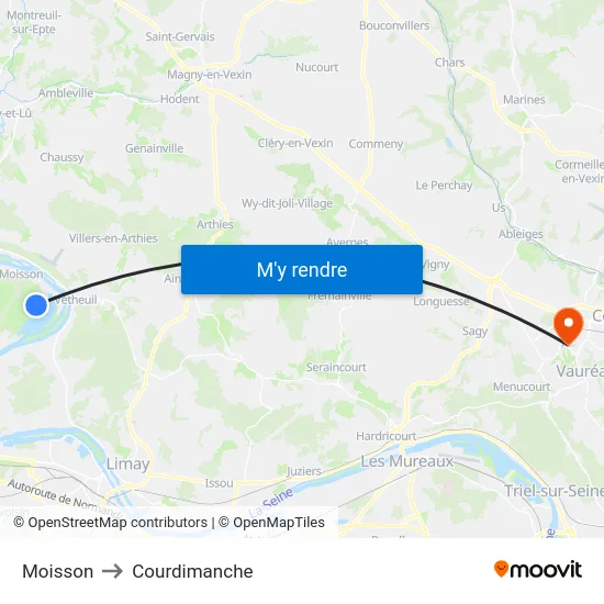 Moisson to Courdimanche map