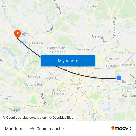 Montfermeil to Courdimanche map