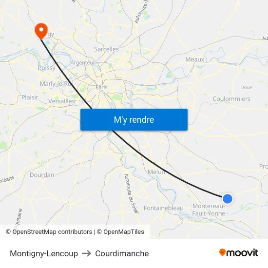 Montigny-Lencoup to Courdimanche map